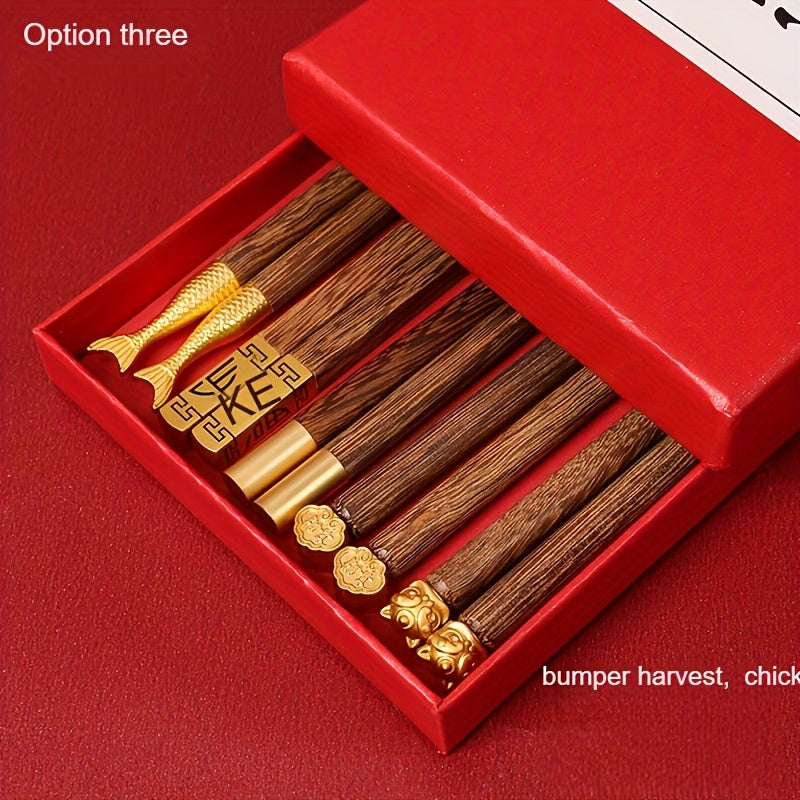 5-Pair Box of Solid Wooden Chopsticks