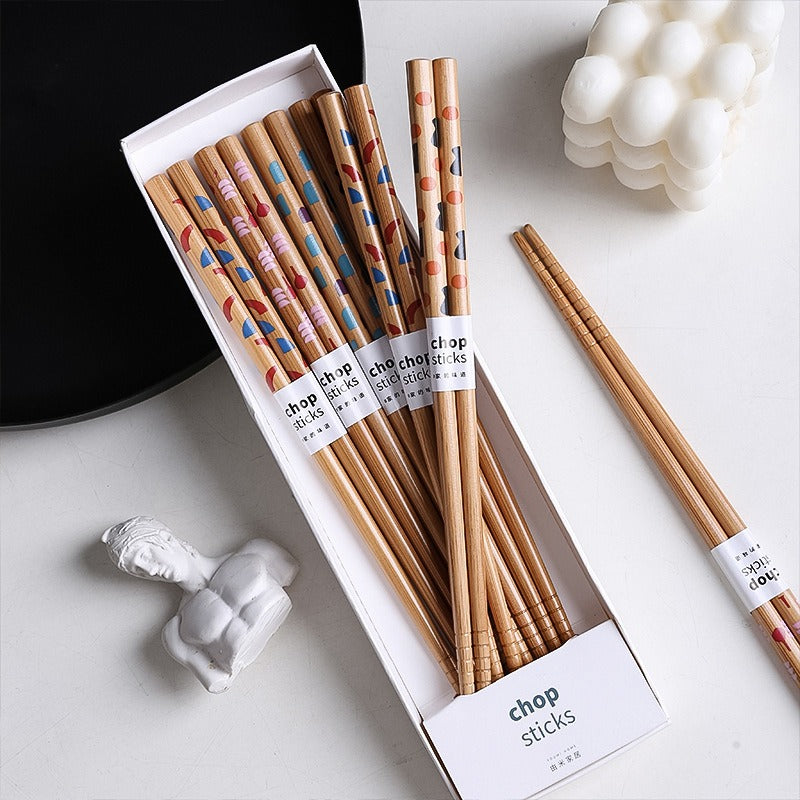 8 Pairs of Bamboo Chopsticks | Naturally Non-Moldy, Easy and Creative Printing, Non-Slip
