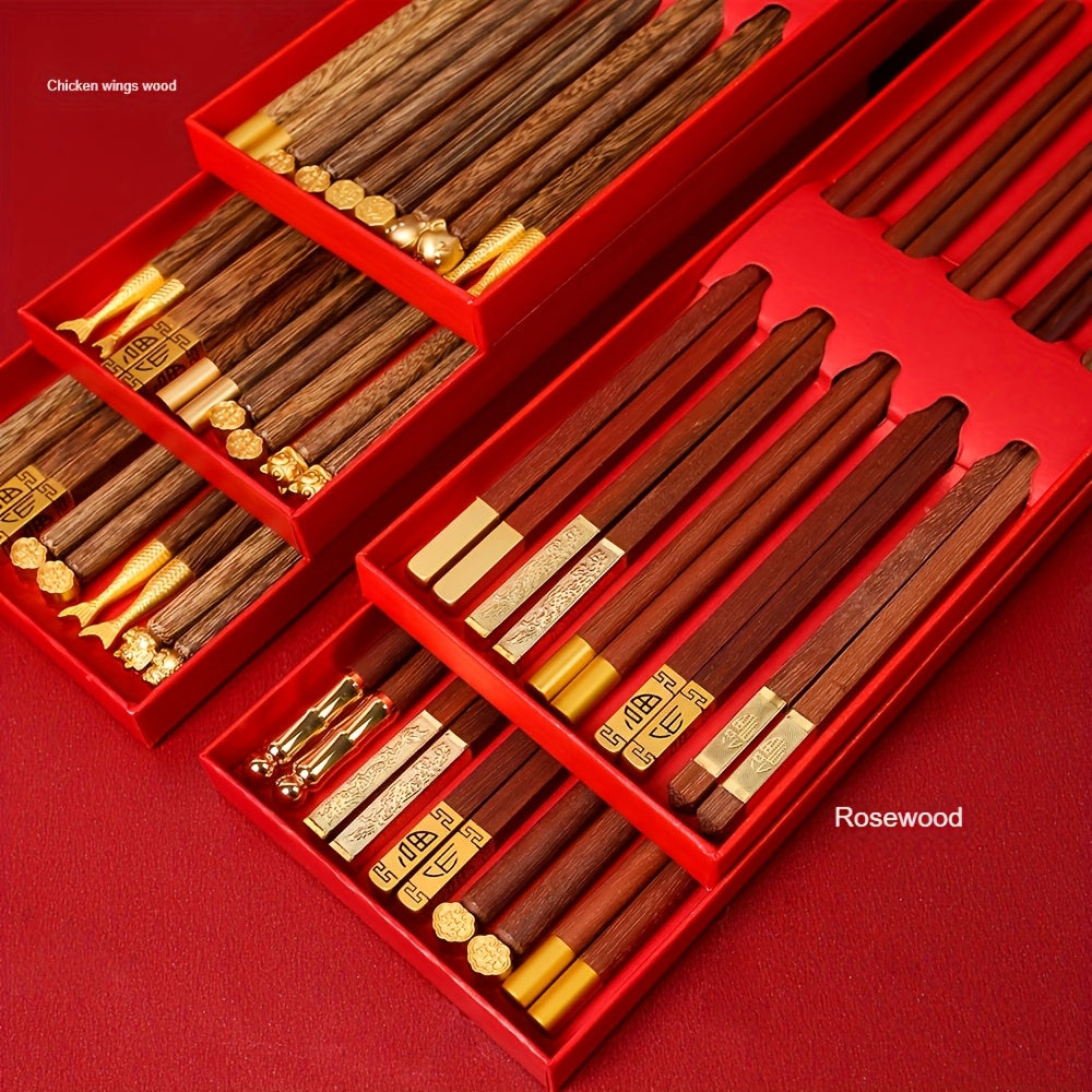 5-Pair Box of Solid Wooden Chopsticks