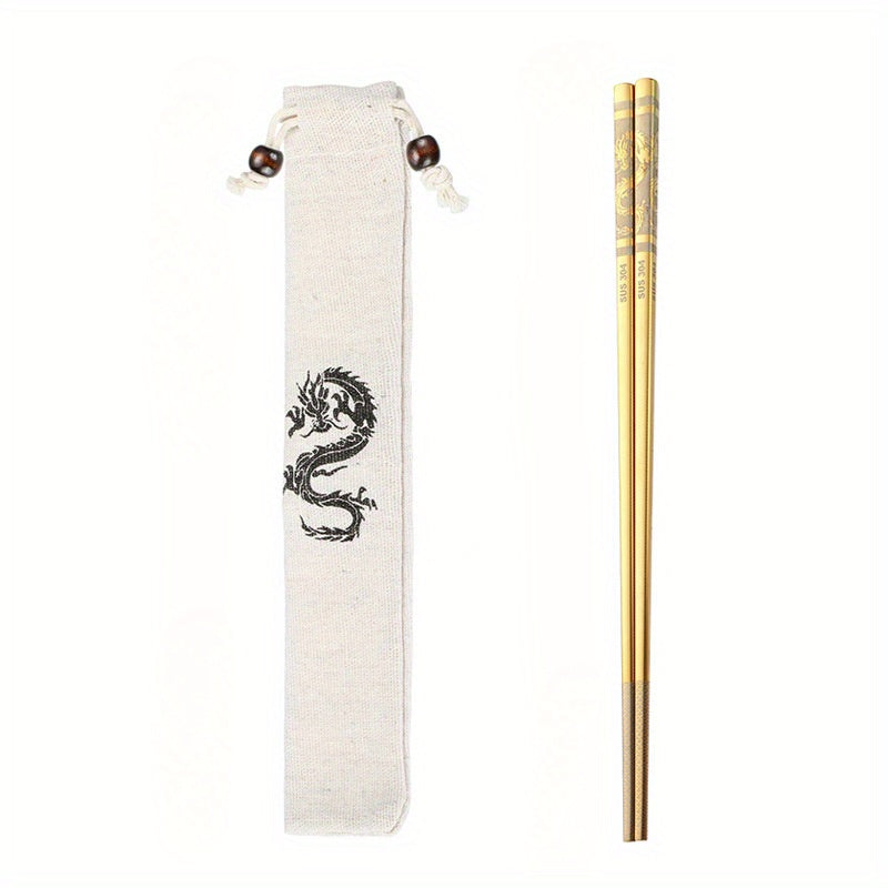 3 Pairs New Year Dragon Chopsticks Metal Reusable Stainless Steel 304 Non-Slip