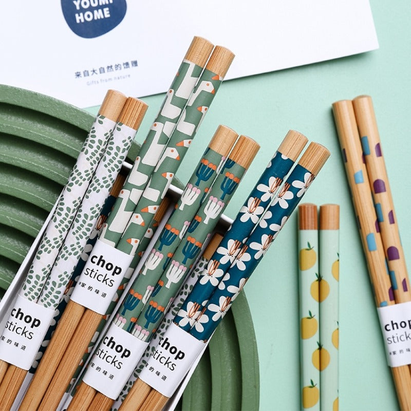 8 Pairs of Bamboo Chopsticks | Naturally Non-Moldy, Easy and Creative Printing, Non-Slip