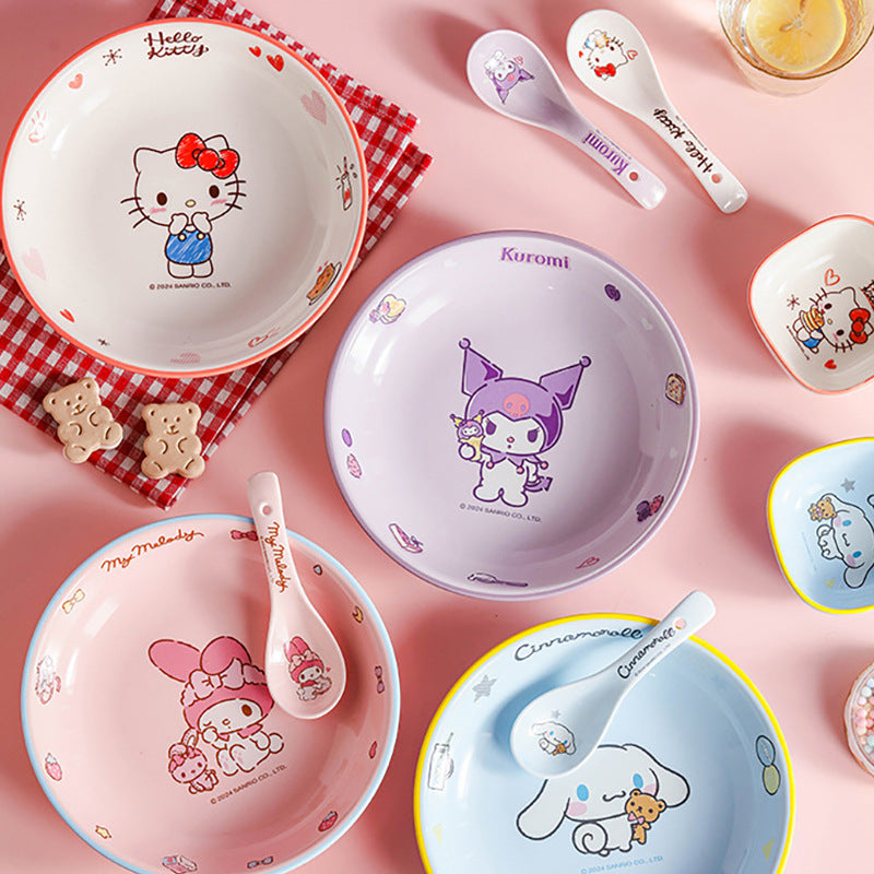 Authentic Sanrio Hello Kitty Ceramic Chopsticks | Warm Room Gift for Best Friends with Dessert Spoon