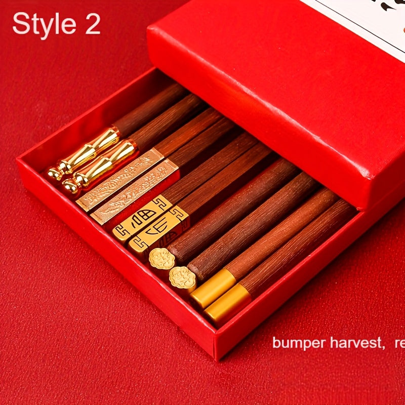 5-Pair Box of Solid Wooden Chopsticks