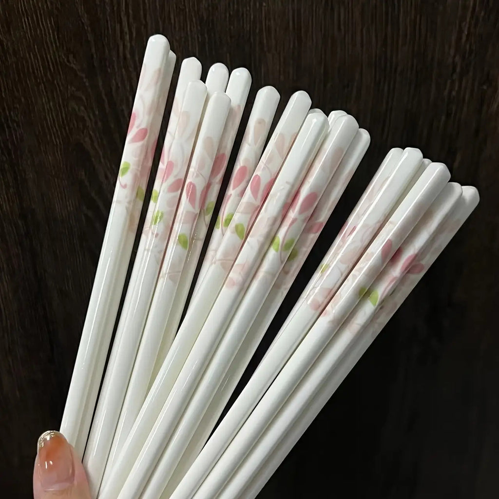 4\u002F10 Pairs- Ceramic Chopsticks, Four Seasons Floral Pattern, High Aesthetic