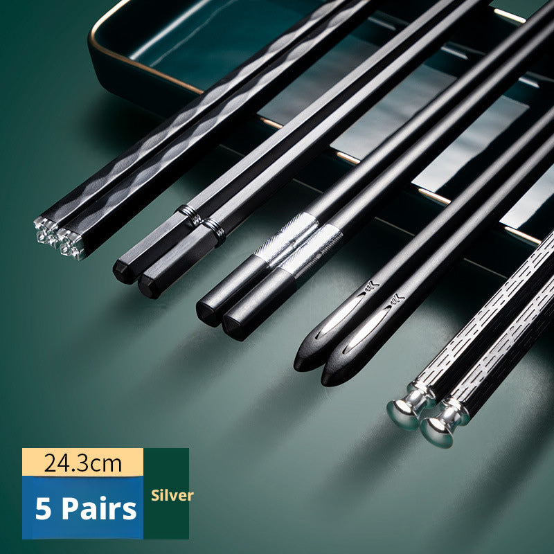 5 Pairs Premium Alloy Fiberglass Chopsticks | PET Silver Ion Antibacterial Non-Slip