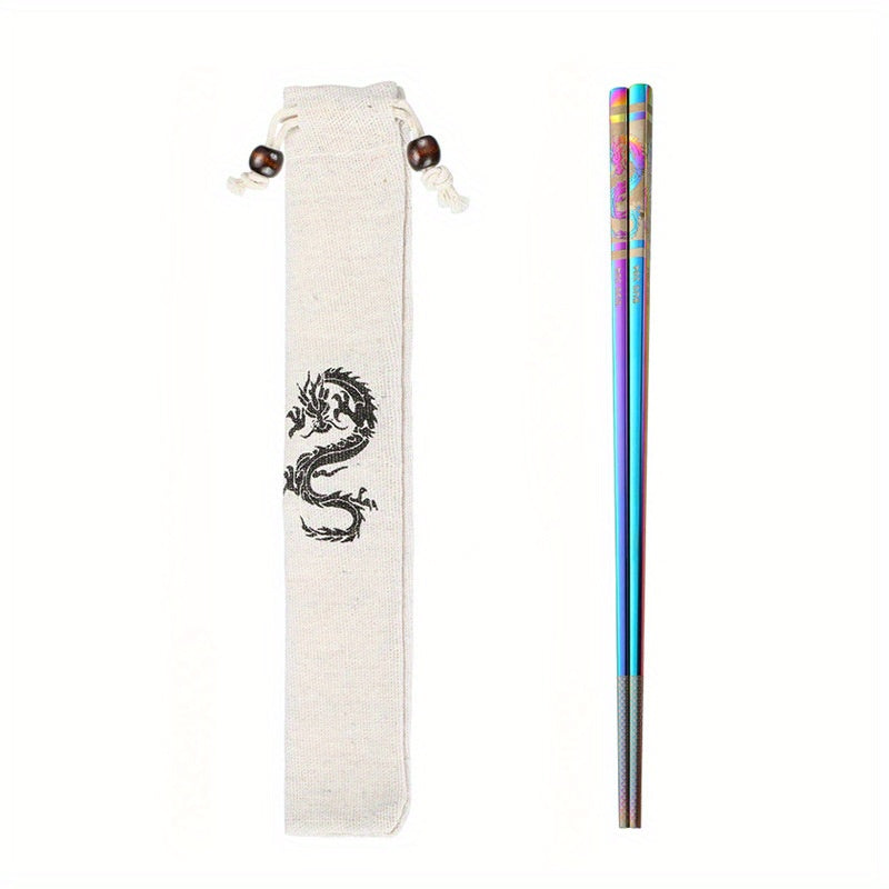 3 Pairs New Year Dragon Chopsticks Metal Reusable Stainless Steel 304 Non-Slip
