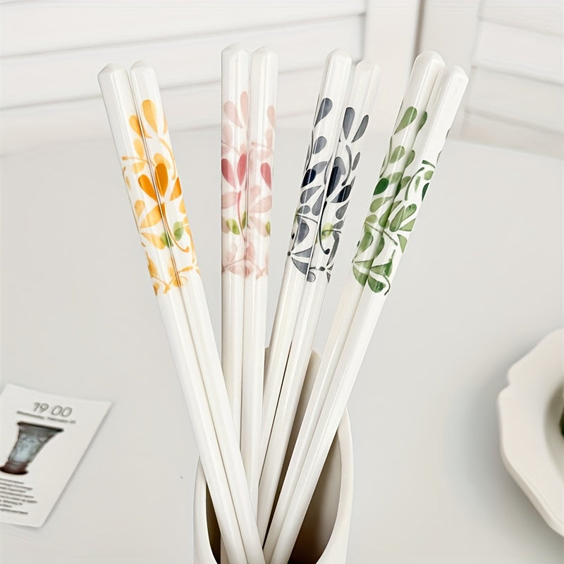 4\u002F10 Pairs- Ceramic Chopsticks, Four Seasons Floral Pattern, High Aesthetic