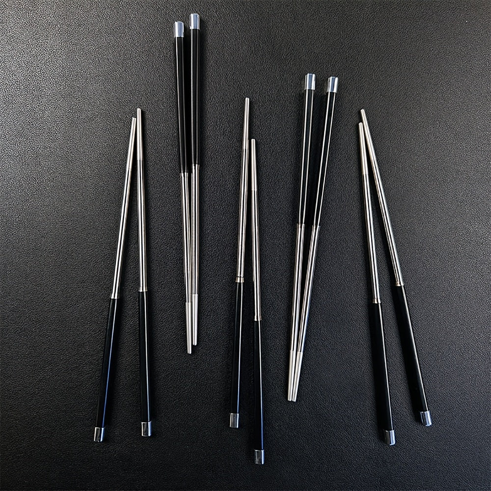 5 Pairs Stainless Steel Head Easy Anti-Slip Chopsticks | Alloy Premium Splicing silvery