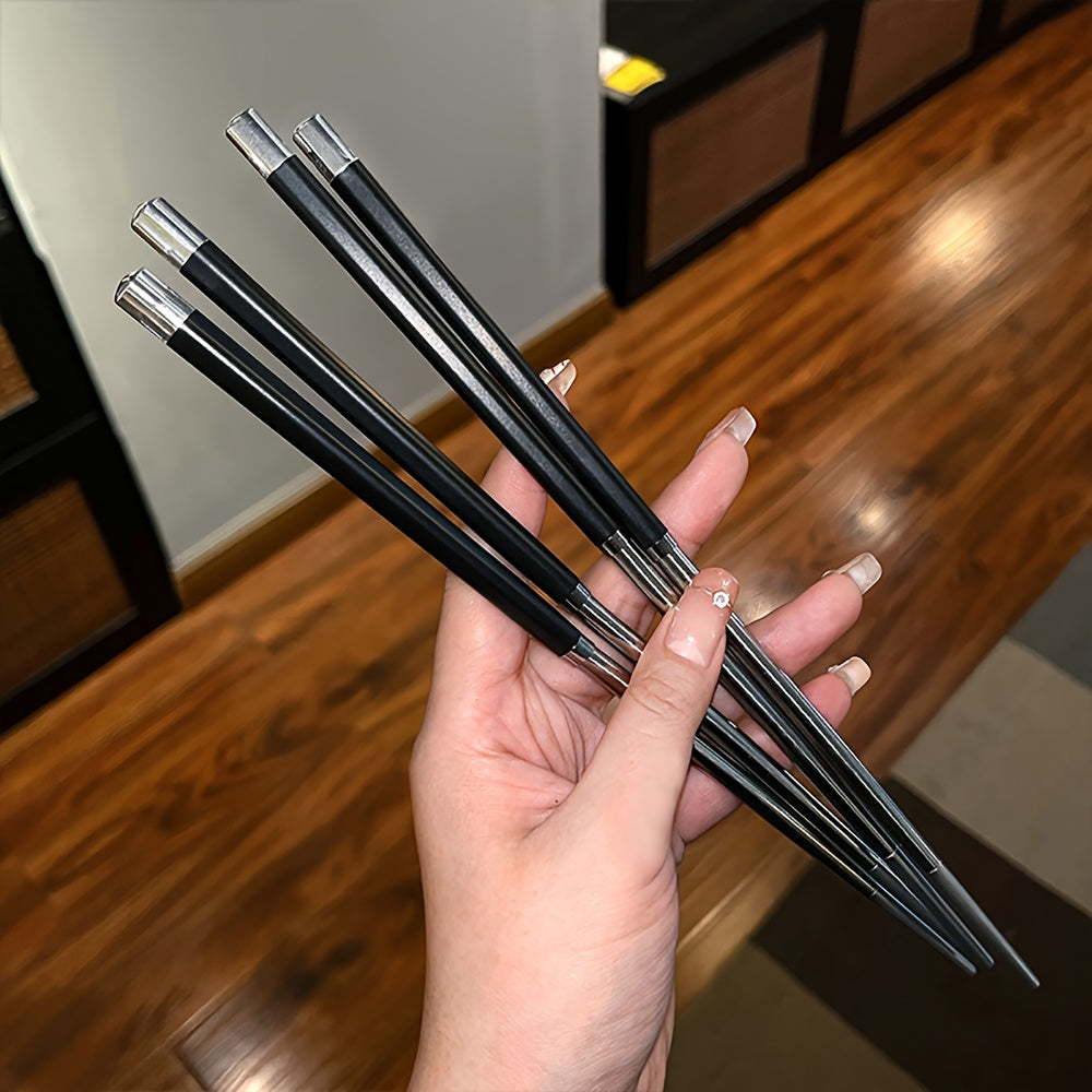 5 Pairs Stainless Steel Head Easy Anti-Slip Chopsticks | Alloy Premium Splicing silvery