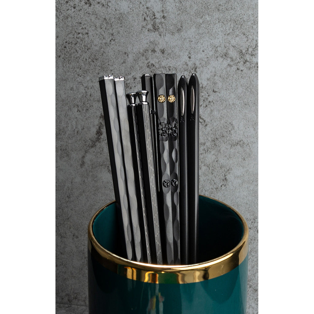 5 Pairs Premium Alloy Fiberglass Chopsticks | PET Silver Ion Antibacterial Non-Slip