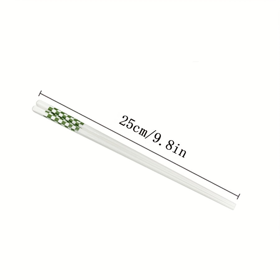 Set of 5\u002F10 Ceramic Chopsticks with Green Pattern