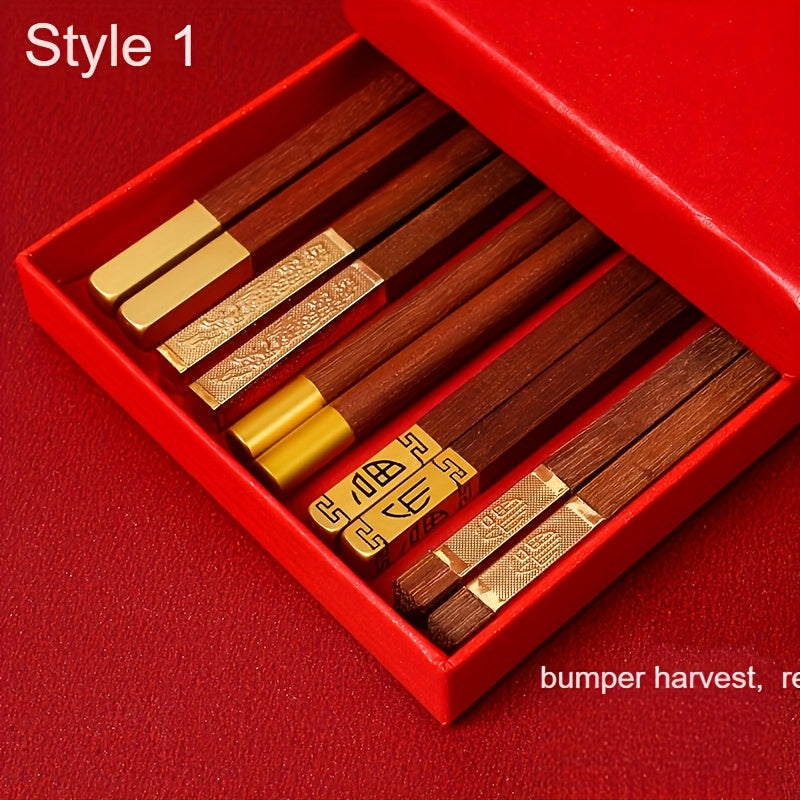5-Pair Box of Solid Wooden Chopsticks