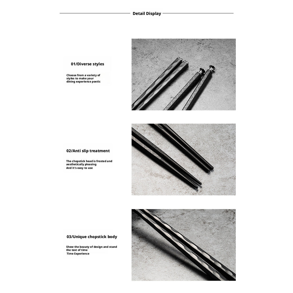 5 Pairs Premium Alloy Fiberglass Chopsticks | PET Silver Ion Antibacterial Non-Slip