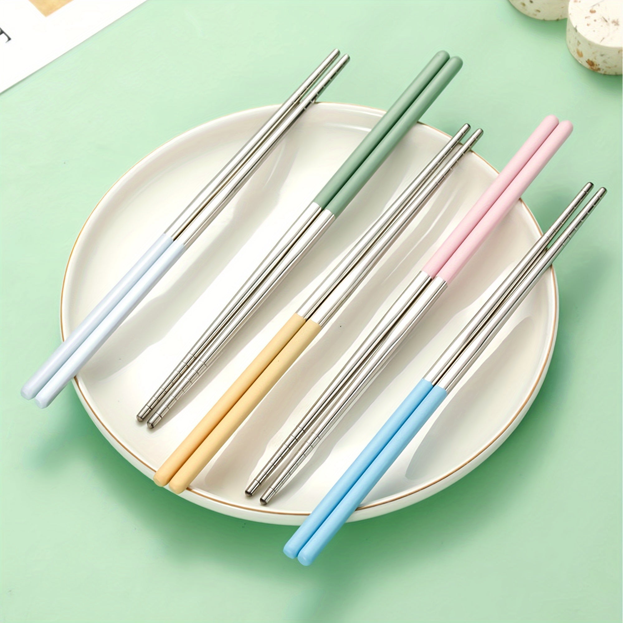 2 Pairs of Stainless Steel Chopsticks in Fresh Fruit and Macaron Colors