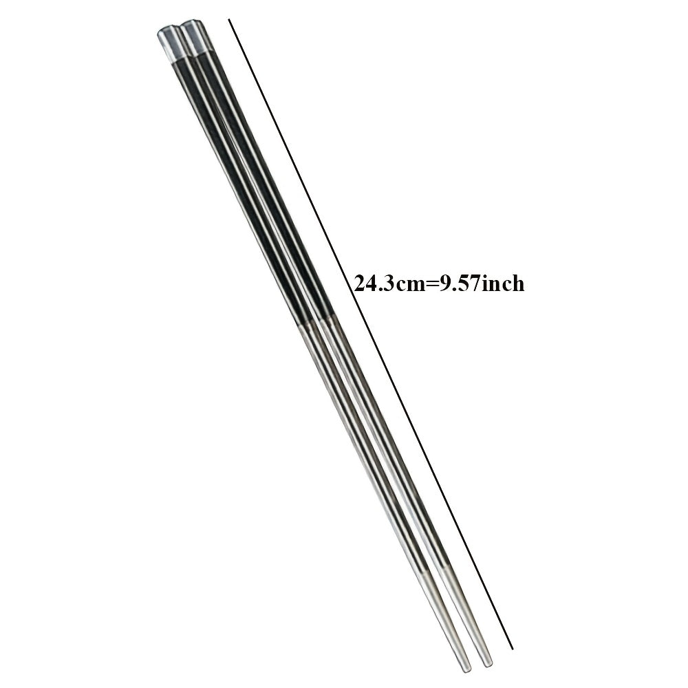 5 Pairs Stainless Steel Head Easy Anti-Slip Chopsticks | Alloy Premium Splicing silvery