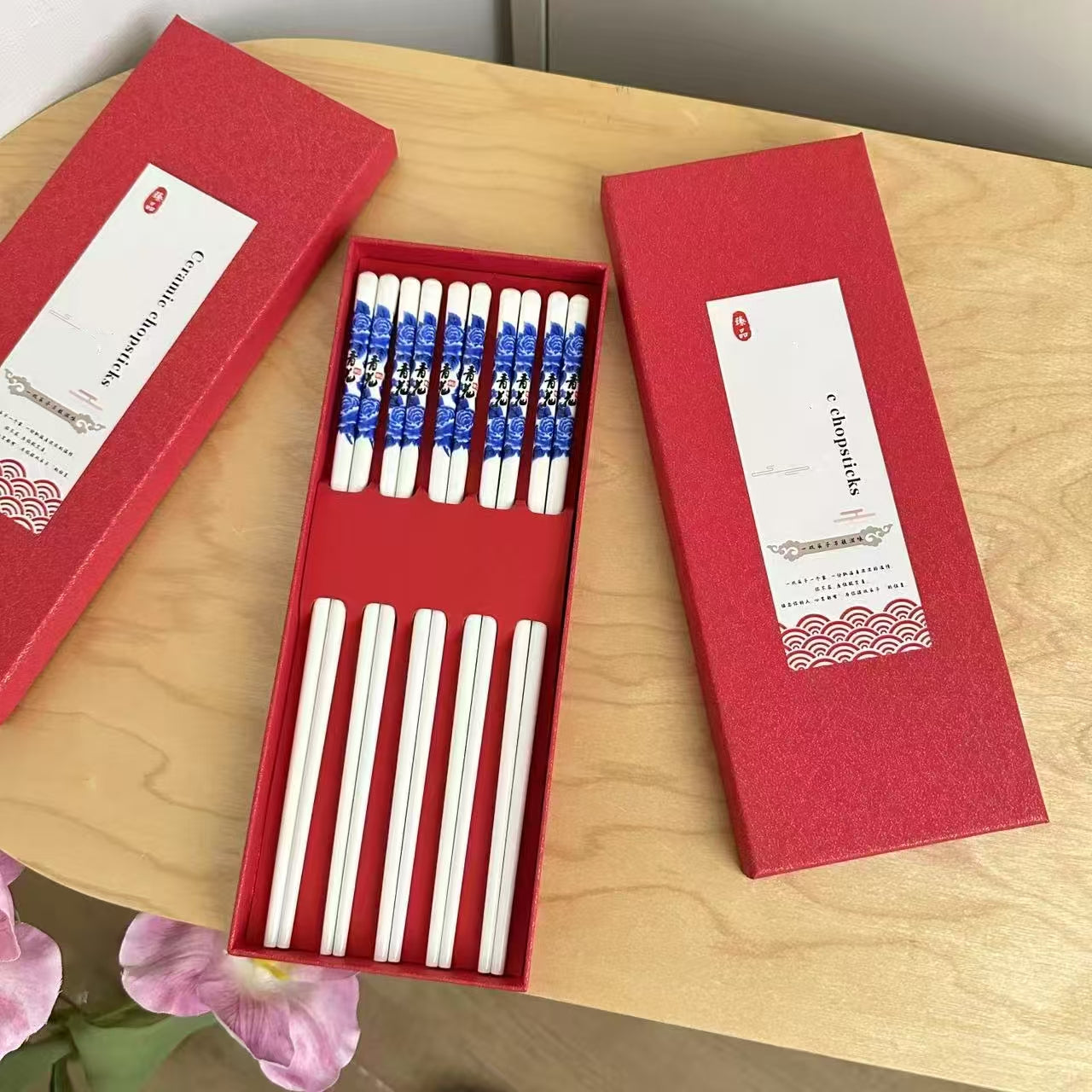 5-Pair Ceramic Chopsticks - Heat-Resistant, Non-Porous Surface