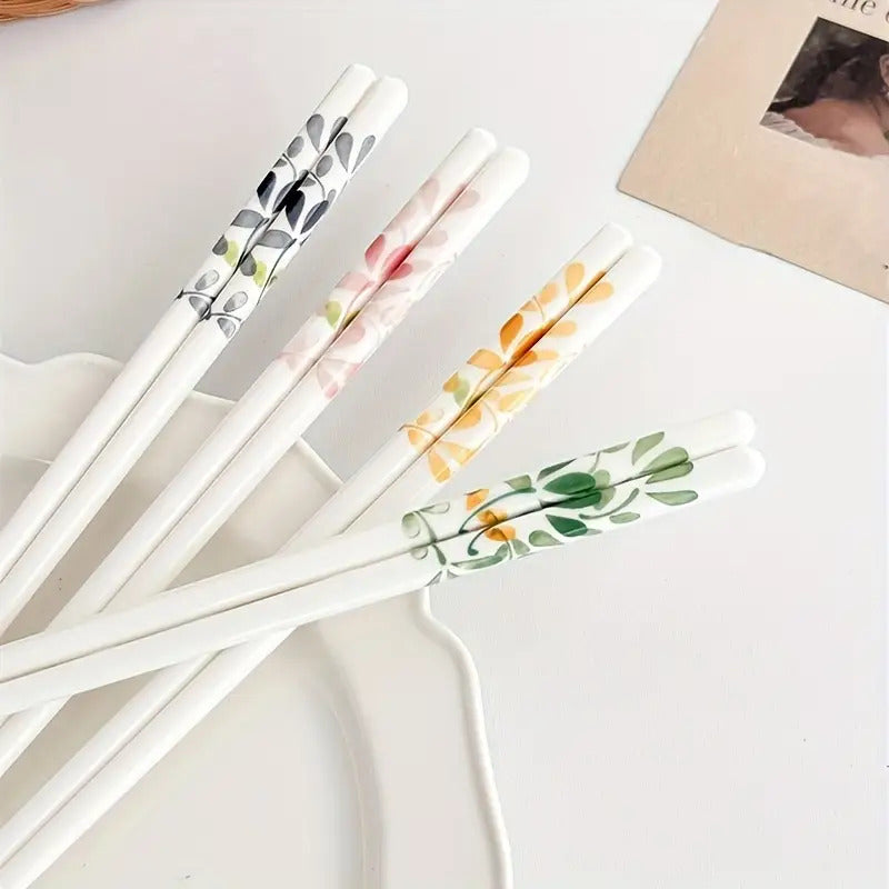 4\u002F10 Pairs- Ceramic Chopsticks, Four Seasons Floral Pattern, High Aesthetic