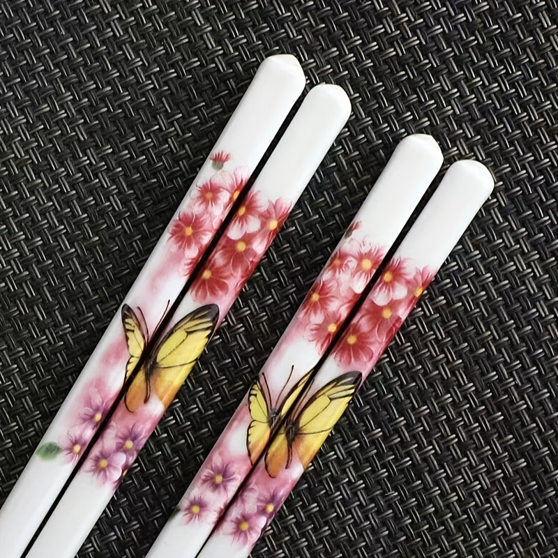 Ceramic Chopsticks Reusable Dishwasher Safe 5 Pairs Porcelain Chopsticks, 9.7-Inch (Red Peony)