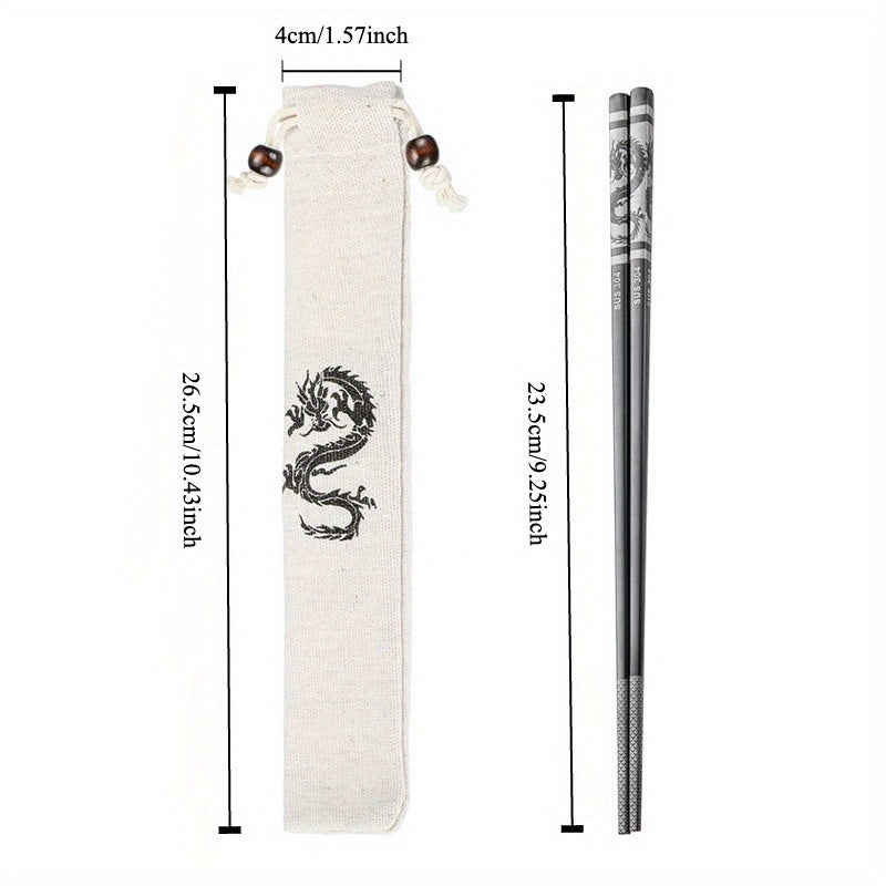 3 Pairs New Year Dragon Chopsticks Metal Reusable Stainless Steel 304 Non-Slip