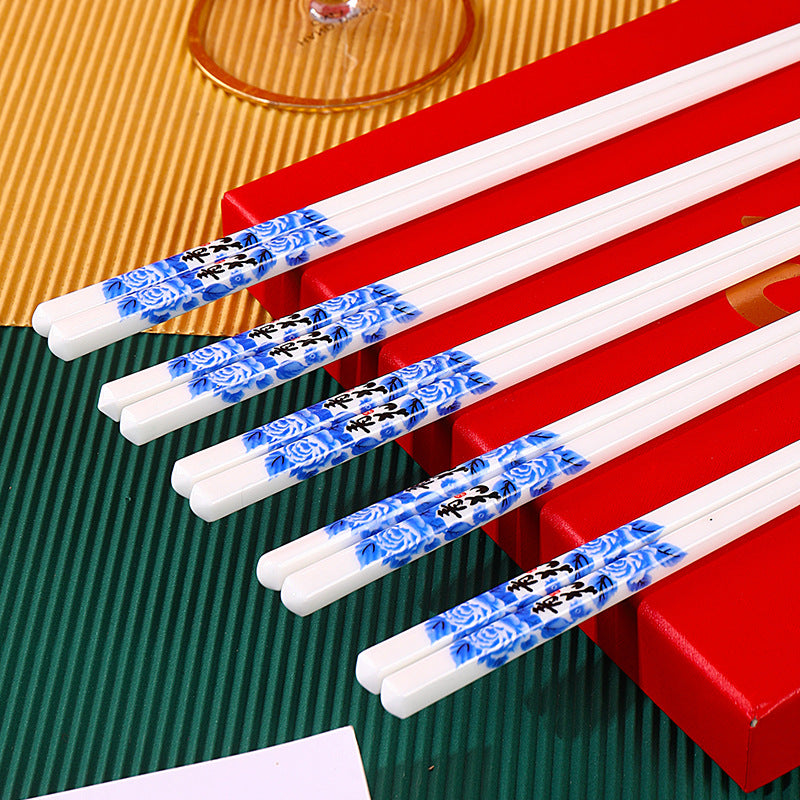 5-Pair Ceramic Chopsticks - Heat-Resistant, Non-Porous Surface
