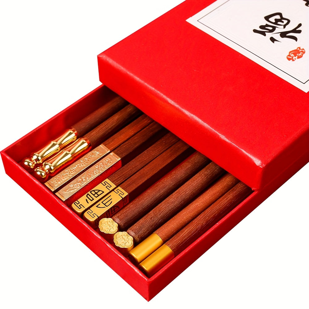 5-Pair Box of Solid Wooden Chopsticks
