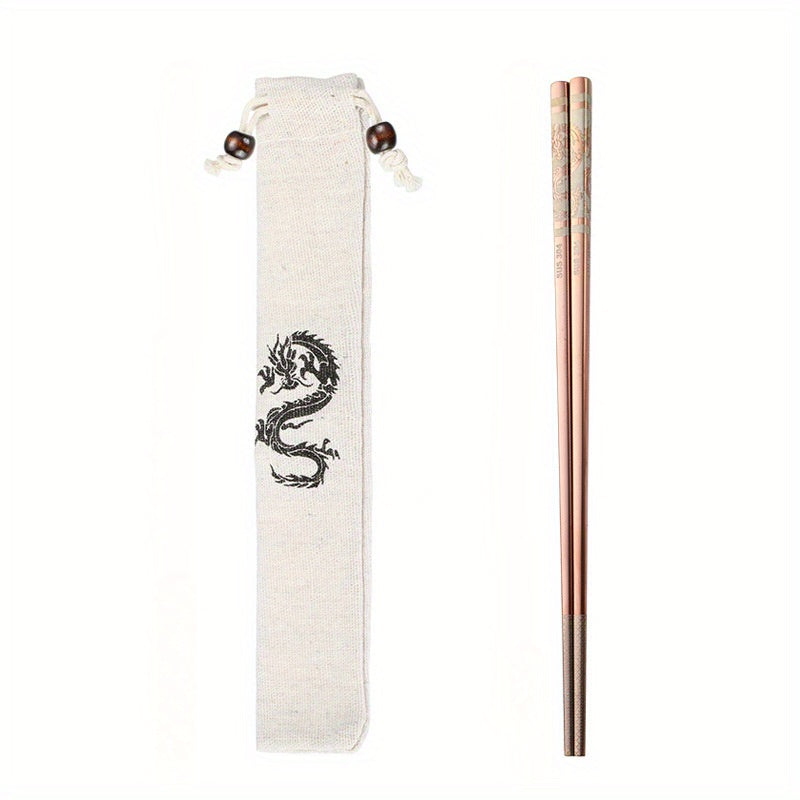 3 Pairs New Year Dragon Chopsticks Metal Reusable Stainless Steel 304 Non-Slip