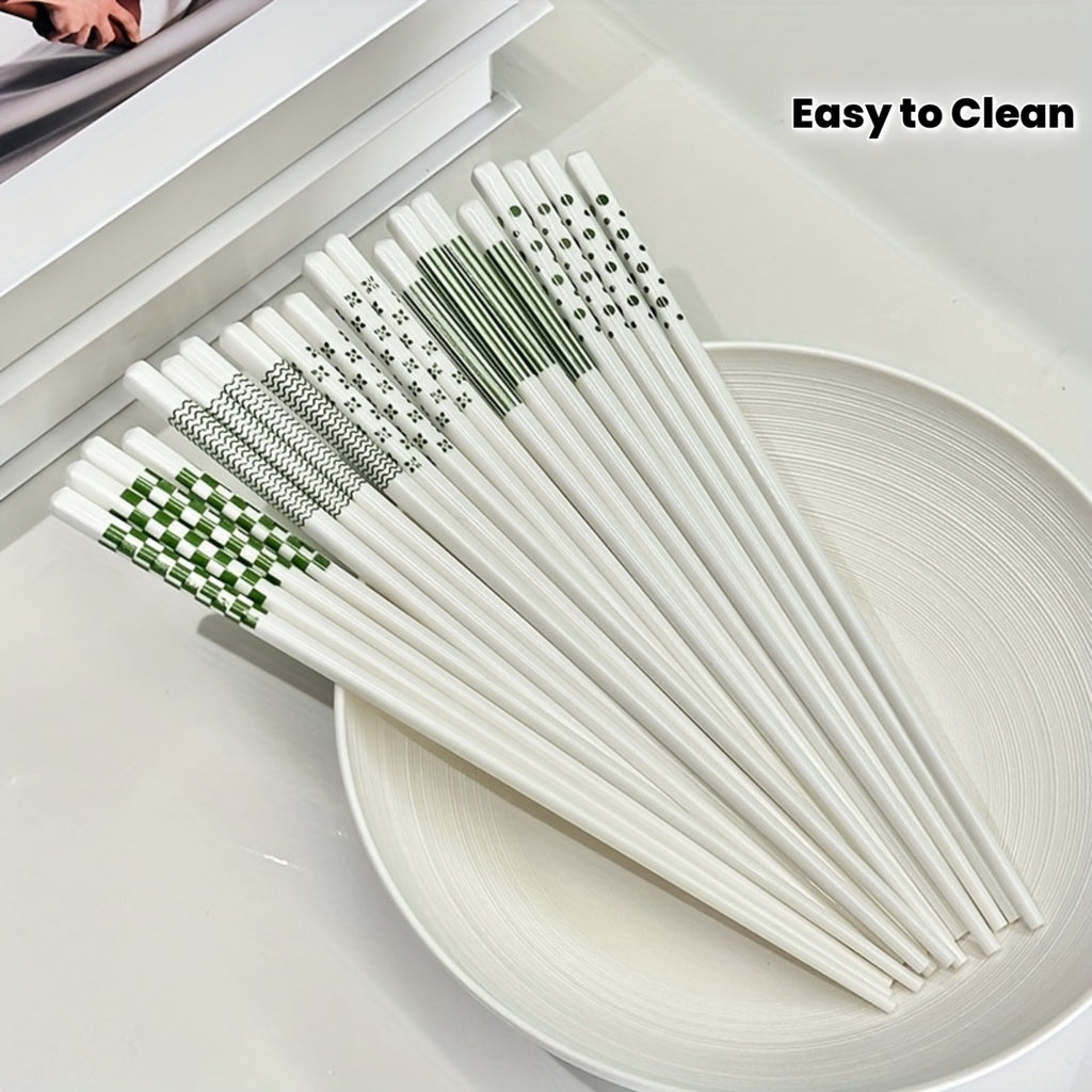 Set of 5\u002F10 Ceramic Chopsticks with Green Pattern