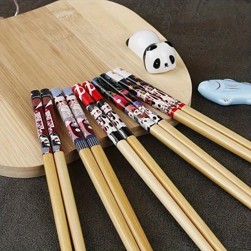 Nan Bamboo Chopsticks, 5-Pair Set, High Aesthetic for Home Use, Non-Slip