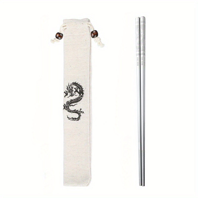 3 Pairs New Year Dragon Chopsticks Metal Reusable Stainless Steel 304 Non-Slip