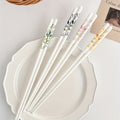 4\u002F10 Double Ceramic Chopsticks with Seasonal Floral Patterns